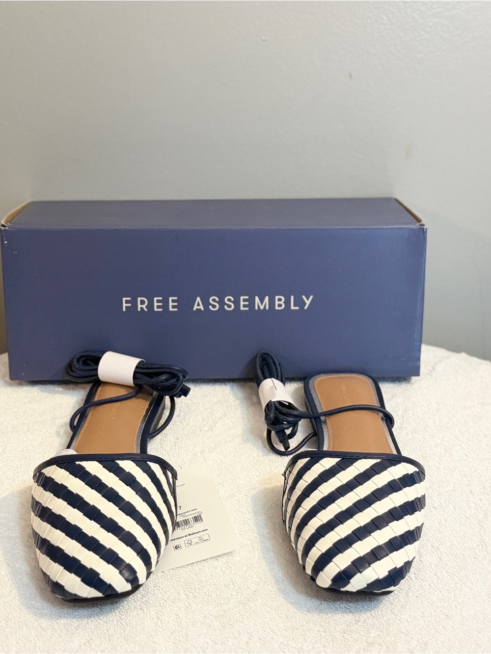 Free Assembly Navy & White Striped Lace-Up Flats